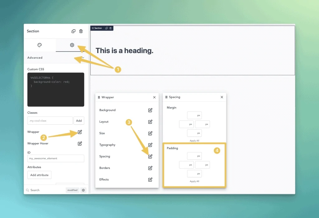 Editing section padding in Breakdance