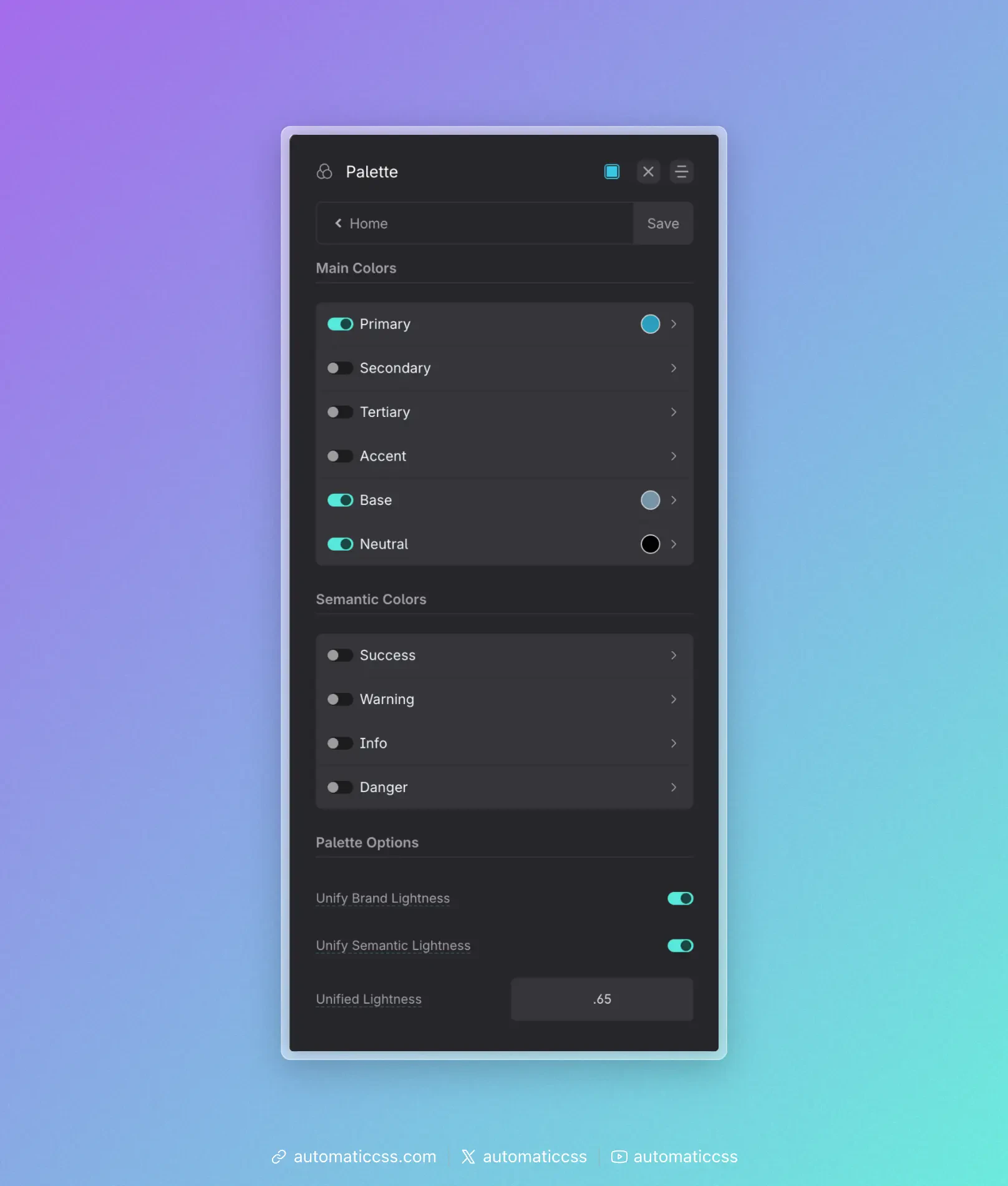 Palette dashboard