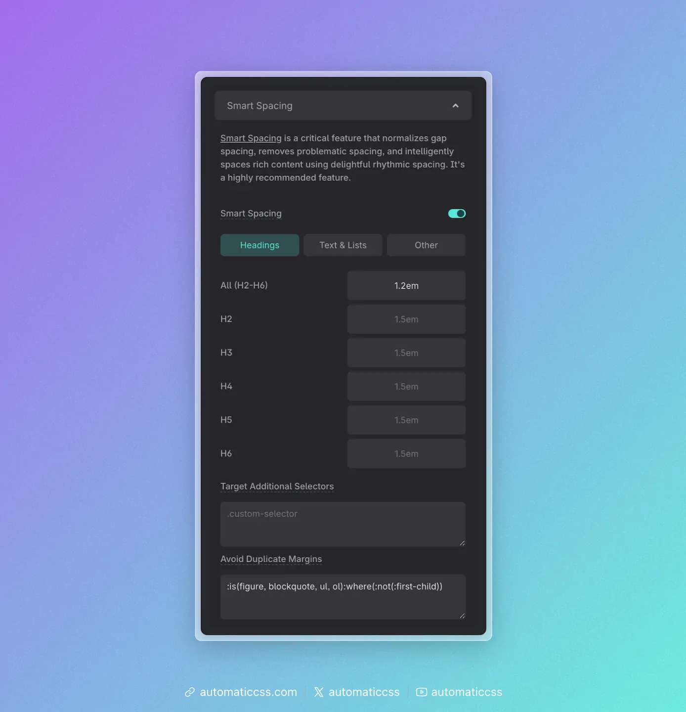 Smart Spacing Panel