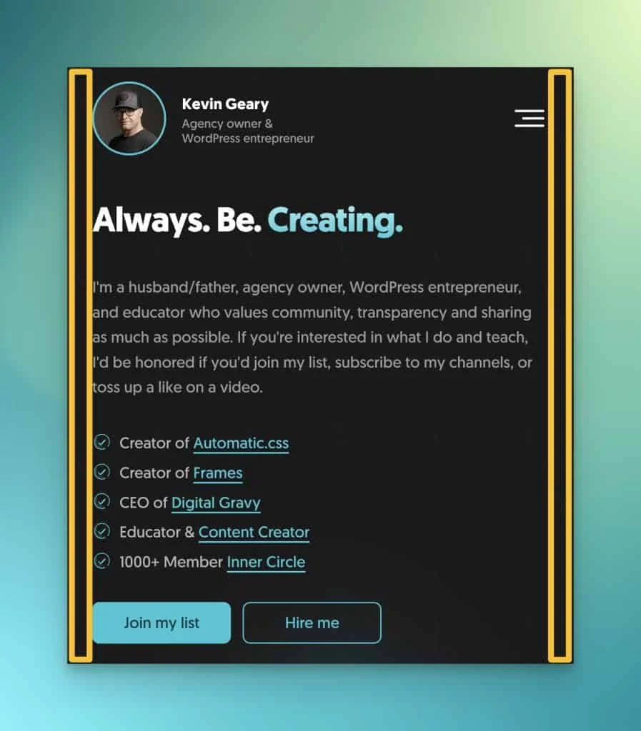 Visualization of website gutter